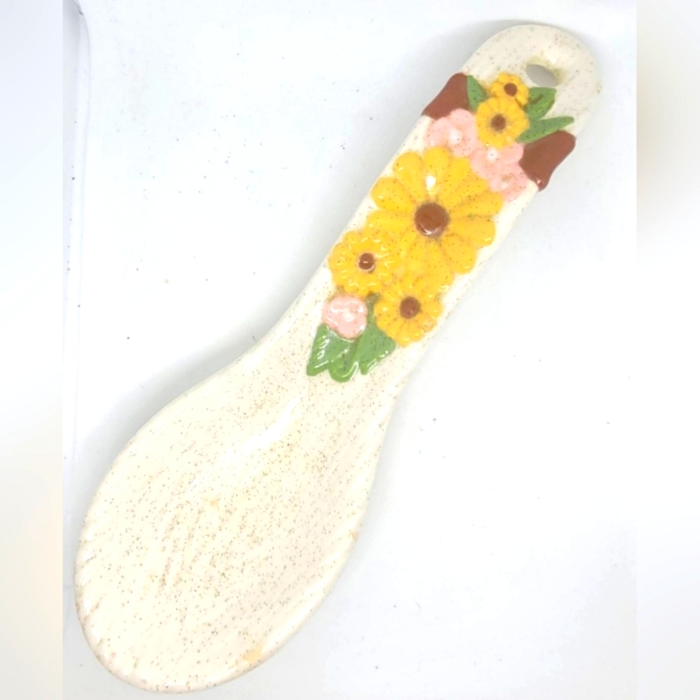 Spoon rest, cookware, vintage, floral spoon rest, sunflowers, kitchen, spoonrest